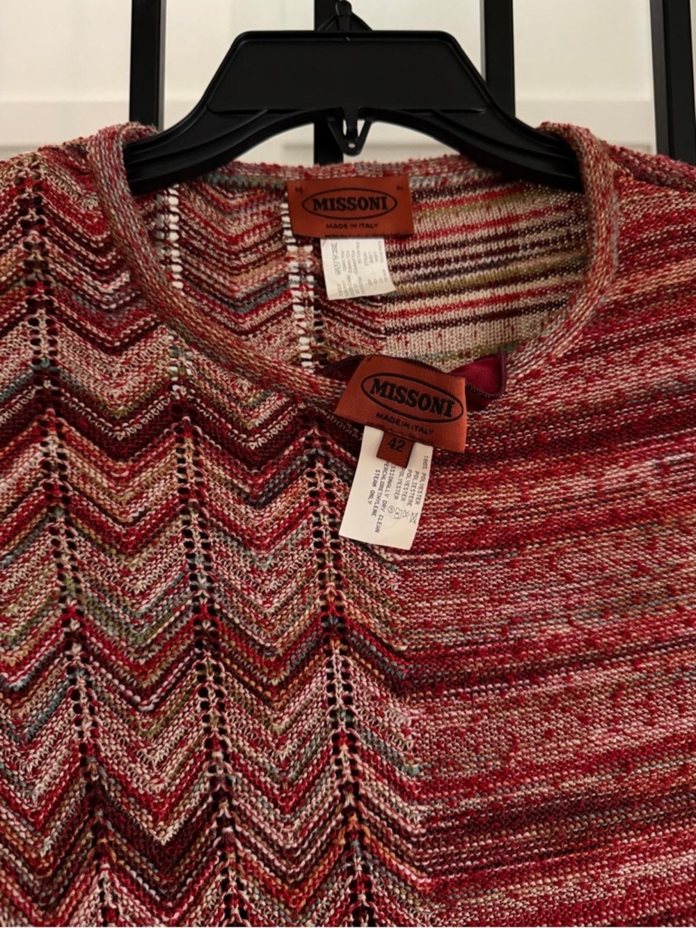 Missoni Red Multicolor Chevron Knit Long Sleeve Dress - Picture 5 of 5